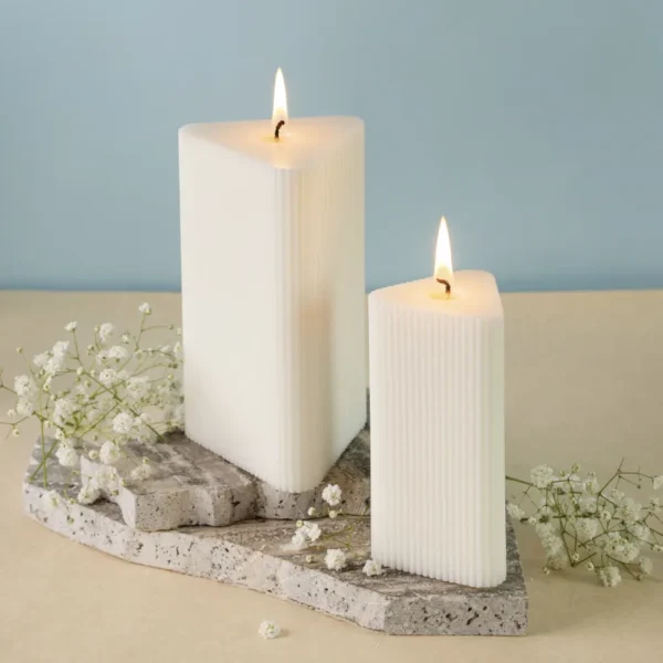 Ribbed Triangular Pillar Candle - Image 2